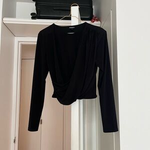 Black Long Sleeve wrap Top